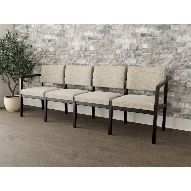Lesro Industries Wood Waiting Reception 4 Seat Sofa Wood Frame in Brown