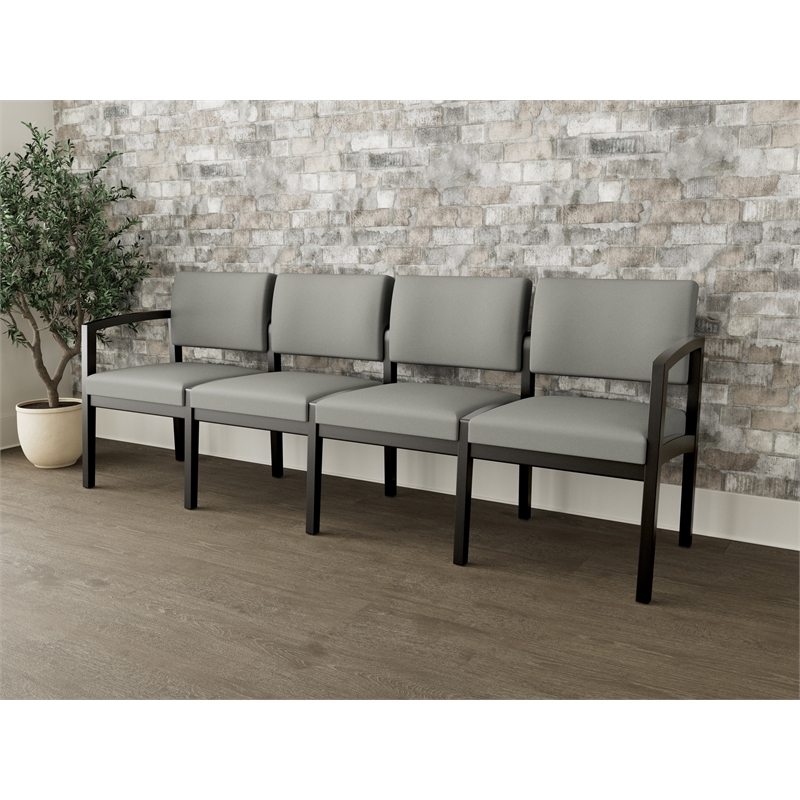 Lesro Industries Wood Waiting Reception 4 Seat Sofa Wood Frame in Gray