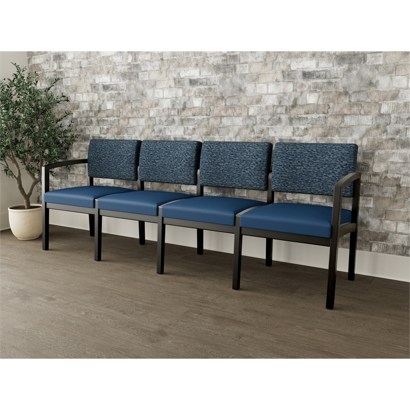 Lesro Industries Wood Waiting Reception 4 Seat Sofa Wood Frame in Blue