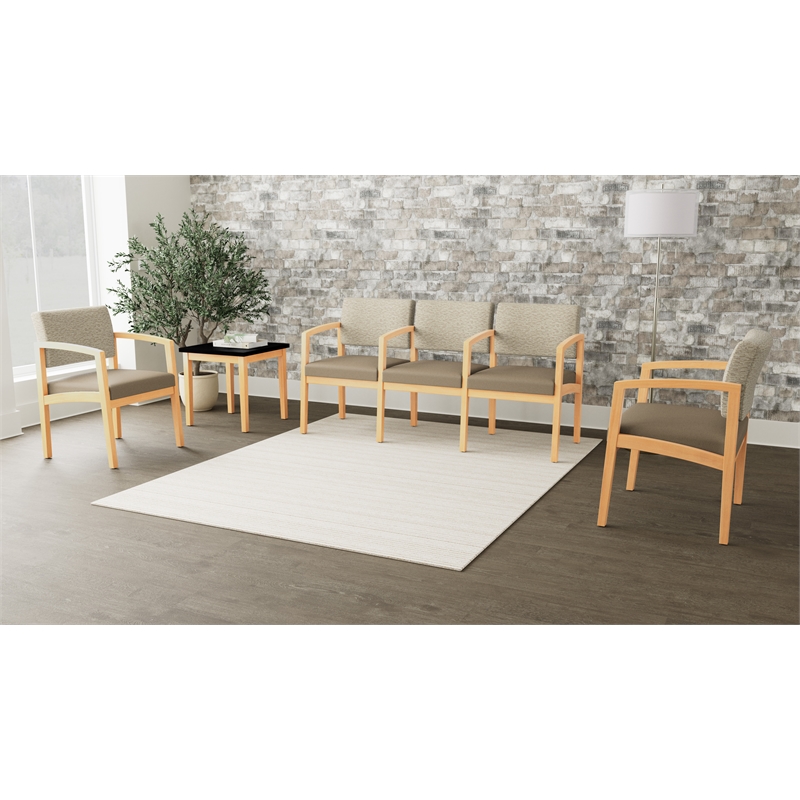 Lesro Industries Wood Waiting Reception 4 Seat Sofa Wood Frame in Blue
