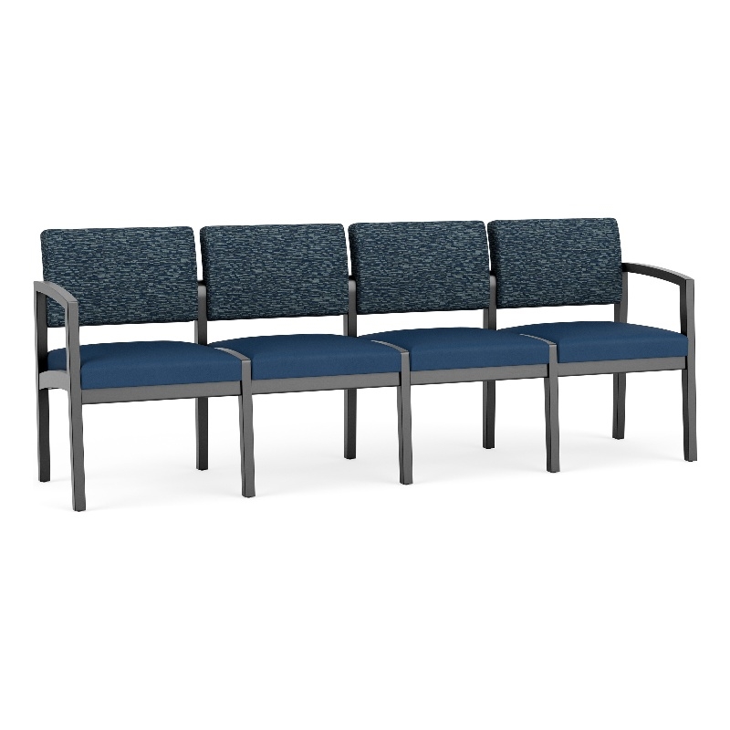 Lesro Industries Wood Waiting Reception 4 Seat Sofa Wood Frame in Blue