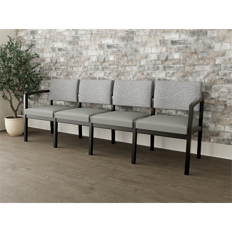 Lesro Industries Wood Waiting Reception 4 Seat Sofa Wood Frame in Gray