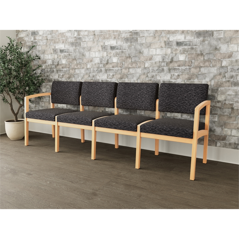 Lesro Industries Wood Waiting Reception 4 Seat Sofa Wood Frame in Black