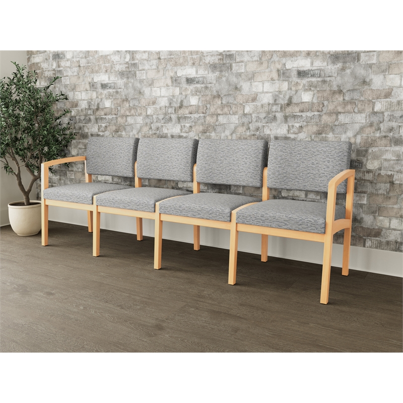 Lesro Industries Wood Waiting Reception 4 Seat Sofa Wood Frame in Gray