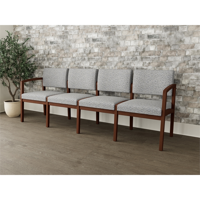 Lesro Industries Wood Waiting Reception 4 Seat Sofa Wood Frame in Gray