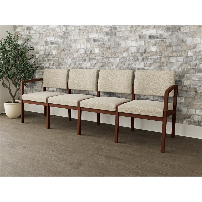 Lesro Industries Wood Waiting Reception 4 Seat Sofa Wood Frame in Brown