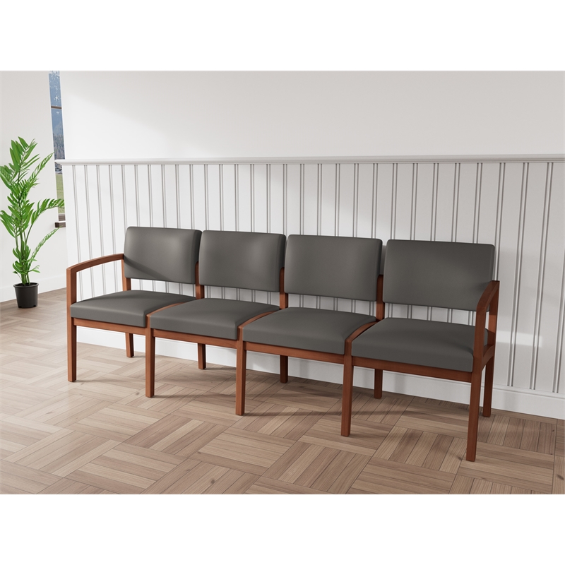Lesro Industries Wood Waiting Reception 4 Seat Sofa Wood Frame in Gray