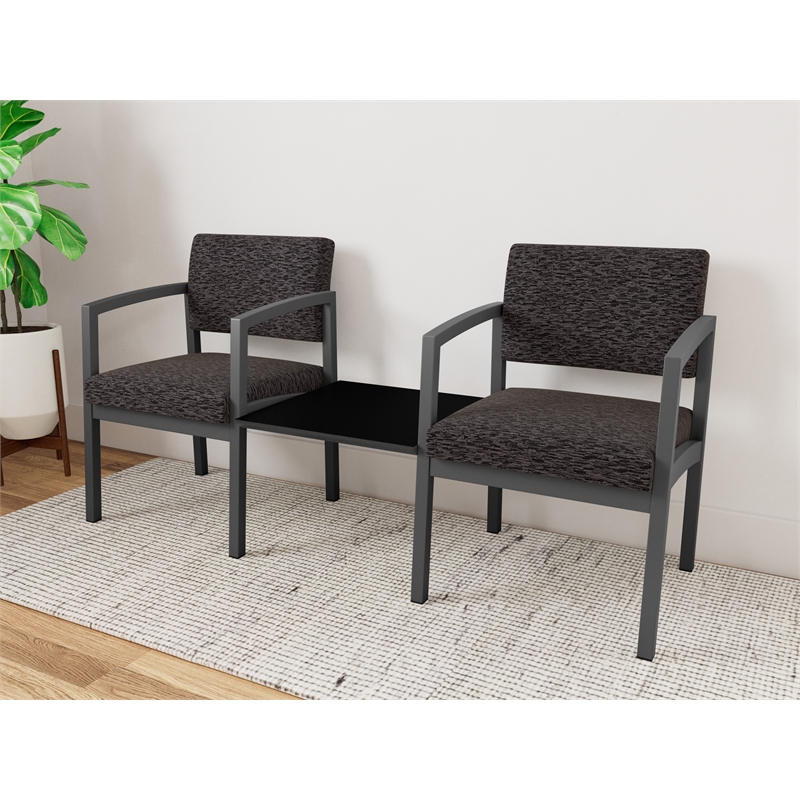 Lesro Industries Steel Reception 2 Chairs With Center Table in Black