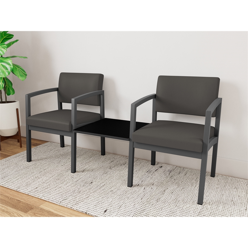 Lesro Industries Steel Reception 2 Chairs With Center Table in Gray