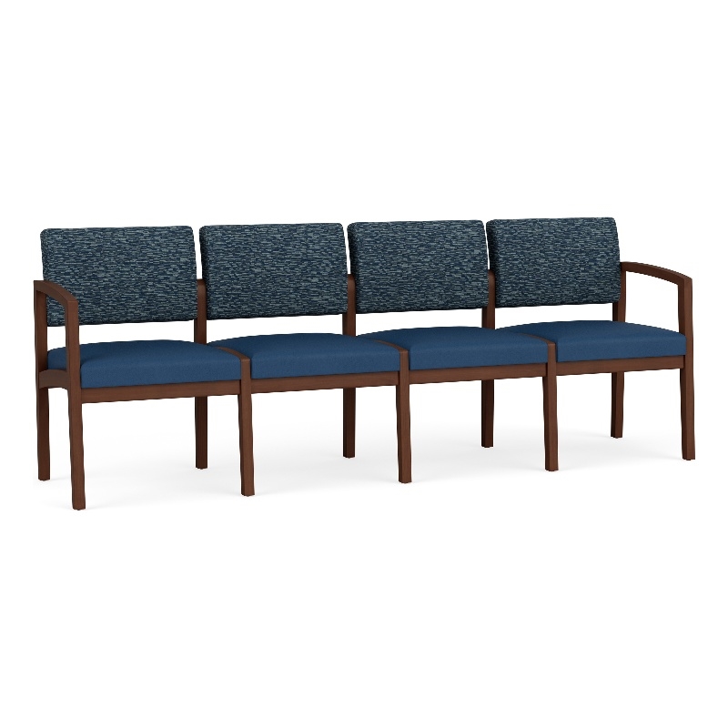 Lesro Industries Wood Waiting Reception 4 Seat Sofa Wood Frame in Blue