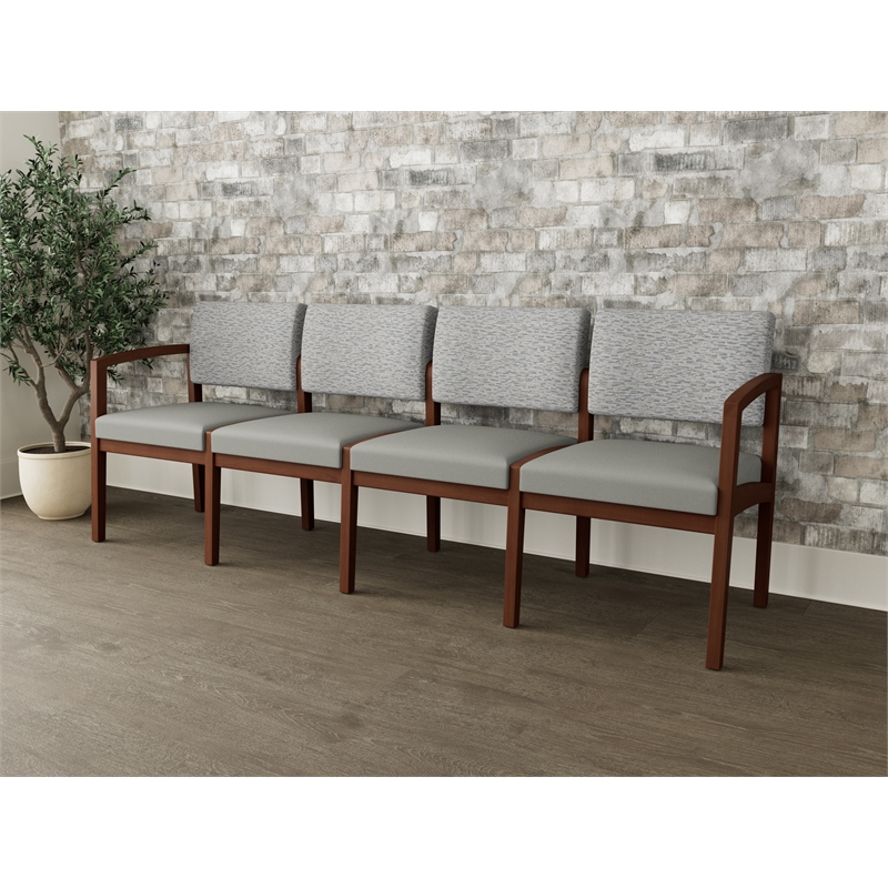 Lesro Industries Wood Waiting Reception 4 Seat Sofa Wood Frame in Gray