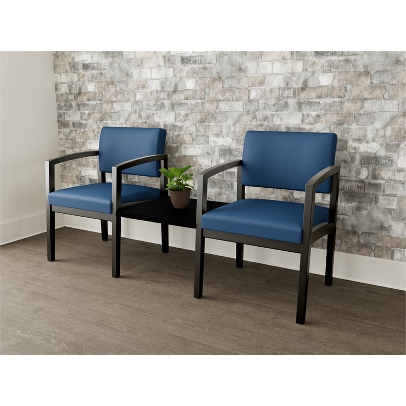 Lesro Industries Wood Reception 2 Chairs With Center Table in Blue