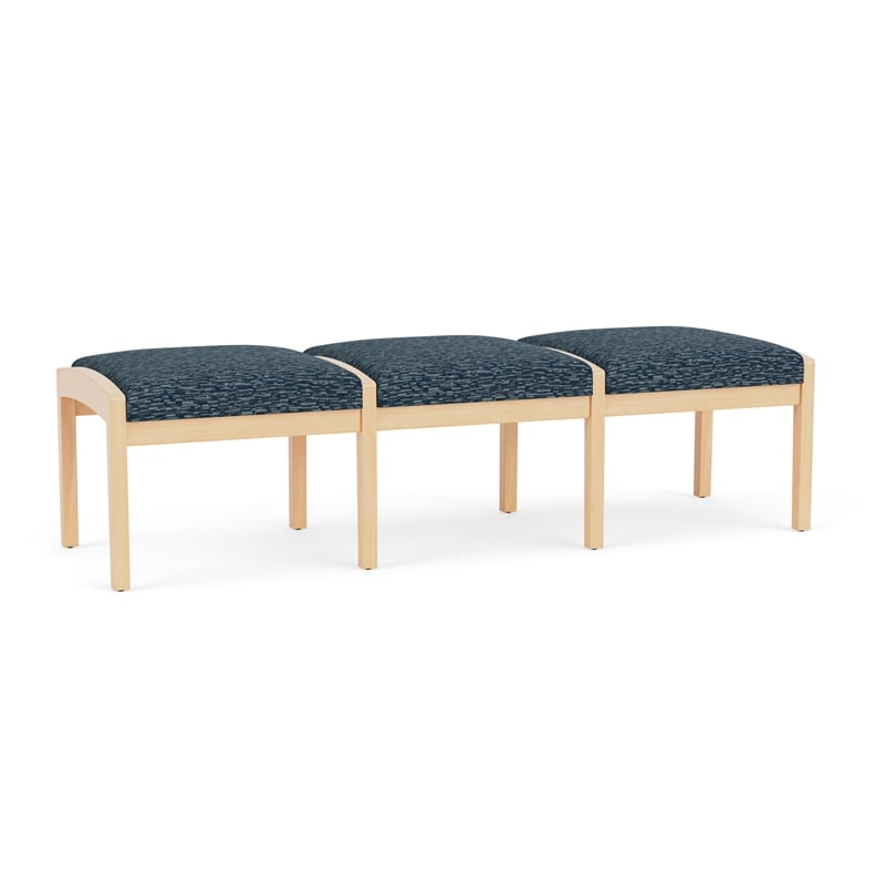 Lesro Industries Wood Waiting Reception 3 Seat Bench Wood Frame in Blue