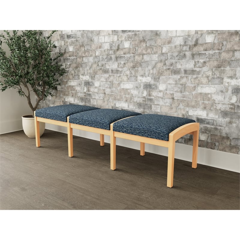 Lesro Industries Wood Waiting Reception 3 Seat Bench Wood Frame in Blue