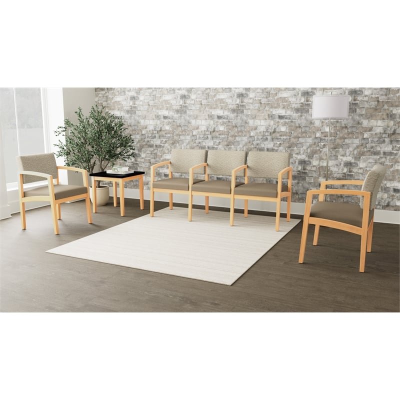 Lesro Industries Wood Waiting Reception 3 Seat Bench Wood Frame in Blue