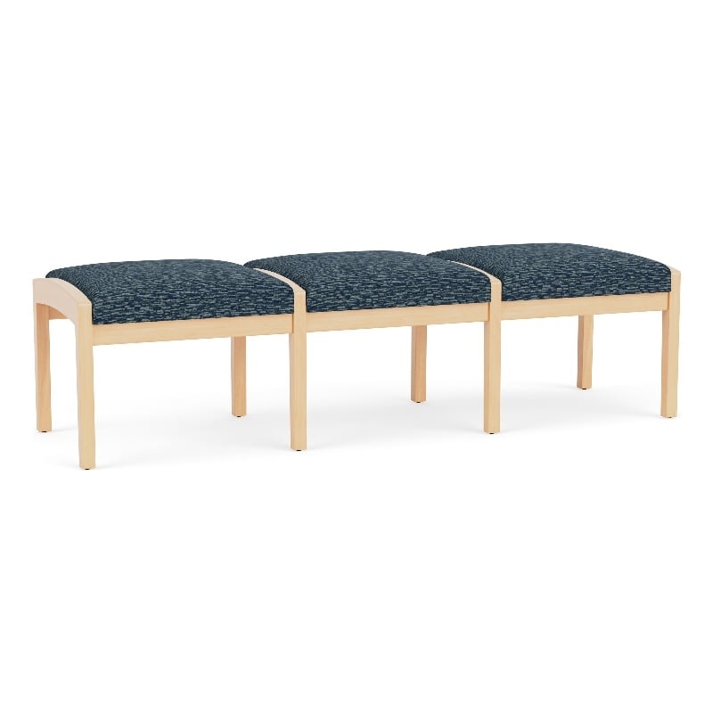 Lesro Industries Wood Waiting Reception 3 Seat Bench Wood Frame in Blue