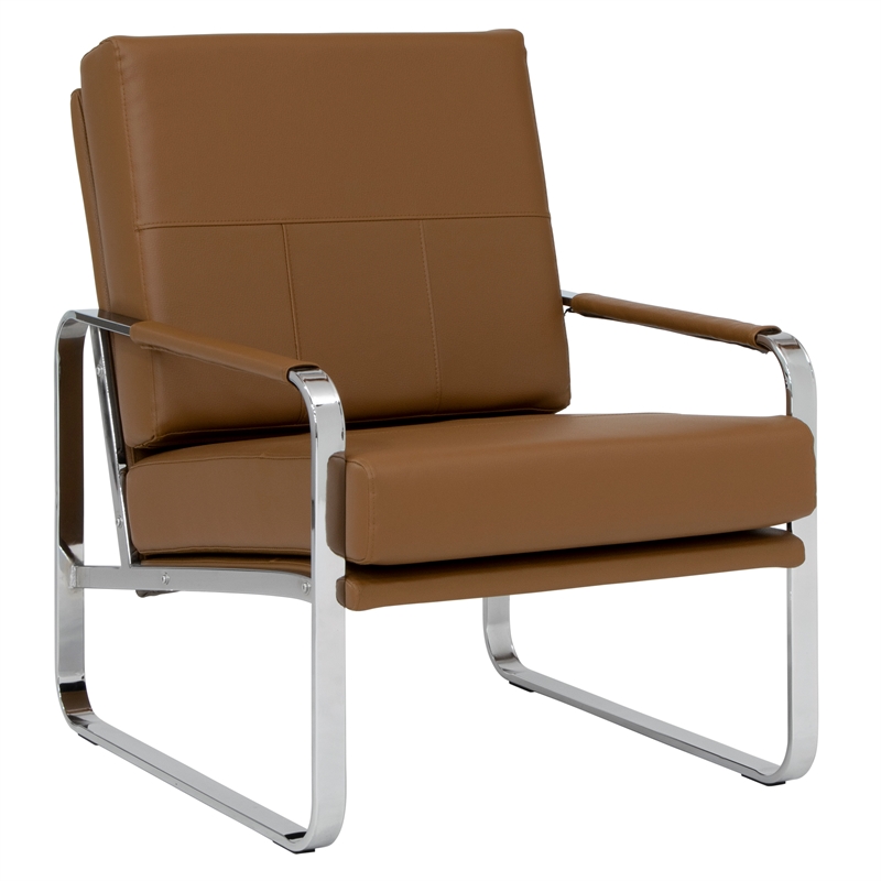 Studio Designs Home Allure Blended Leather Accent Arm Chair in Caramel Brown
