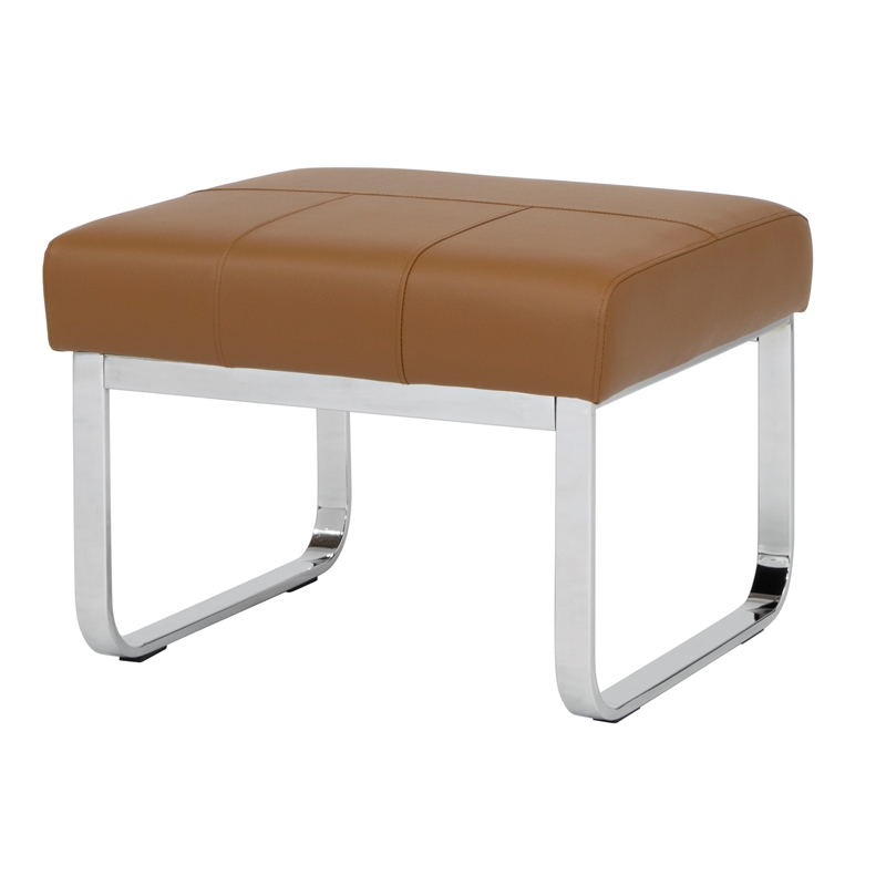 Studio Designs Home Allure Blended Leather Ottoman in Caramel Brown