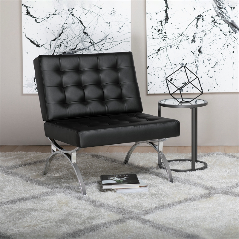 Studio Designs Home Newel Accent Chair Blended Leather and Chrome Frame / Black