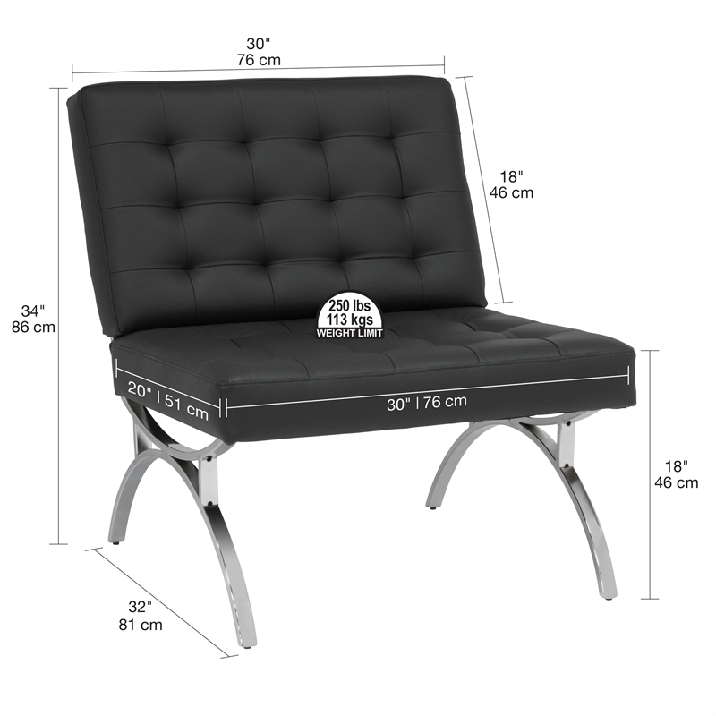 Studio Designs Home Newel Accent Chair Blended Leather and Chrome Frame / Black