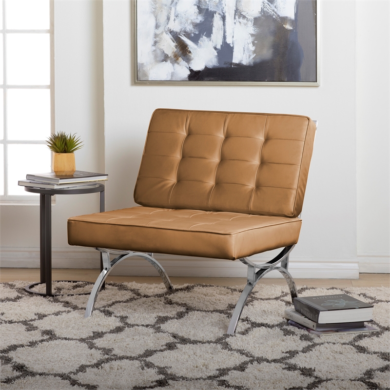 Studio Designs Home Newel Accent Chair Blended Leather and Chrome Frame /  Brown