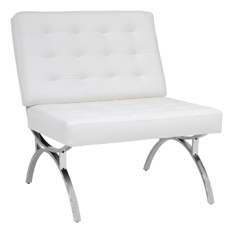 Studio Designs Home Newel Accent Chair Blended Leather and Chrome Frame / White