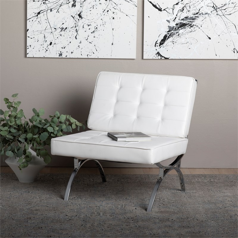 Studio Designs Home Newel Accent Chair Blended Leather and Chrome Frame / White