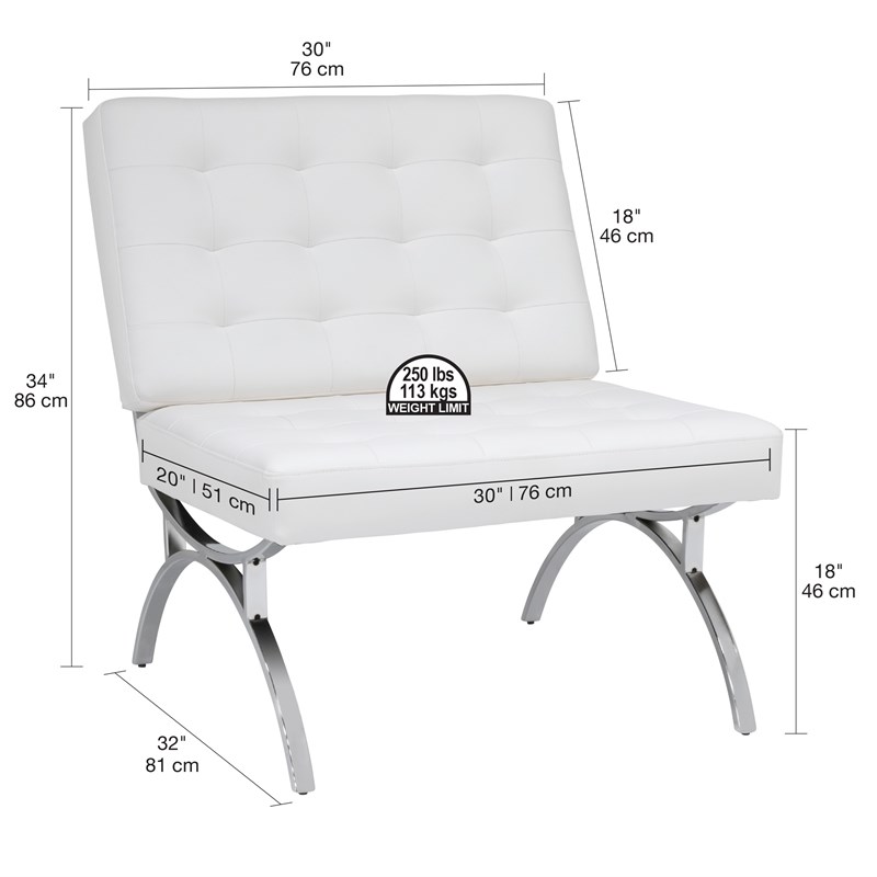 Studio Designs Home Newel Accent Chair Blended Leather and Chrome Frame / White