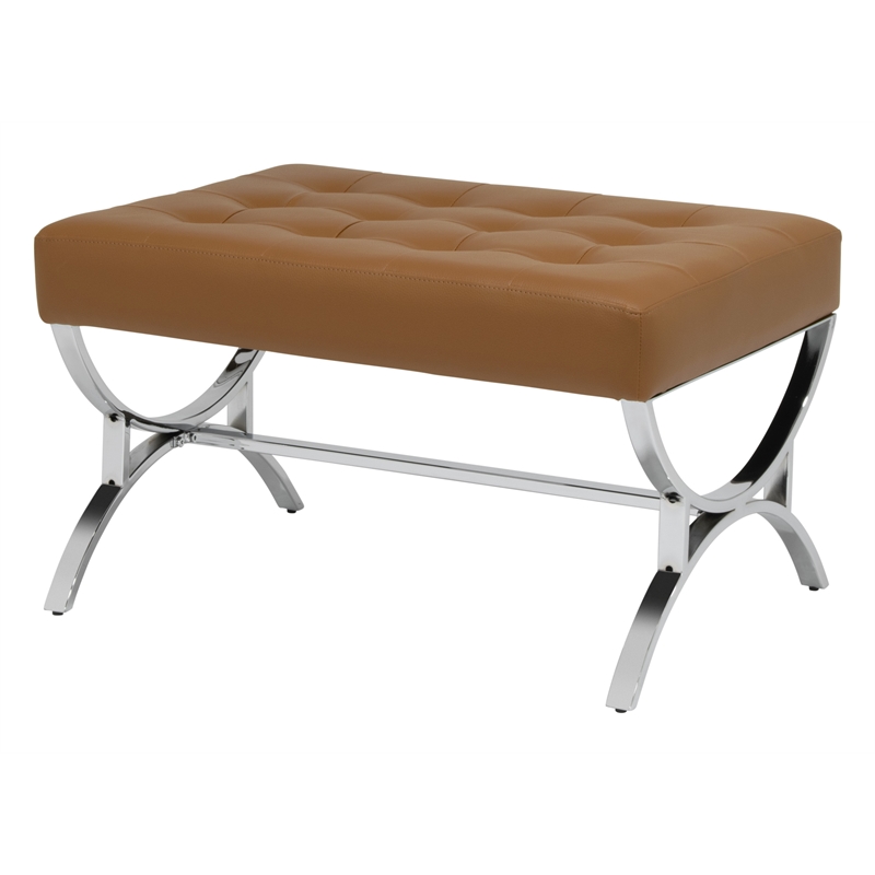 Studio Designs Home Newel Ottoman Blended Leather / Chrome Metal Frame / Caramel