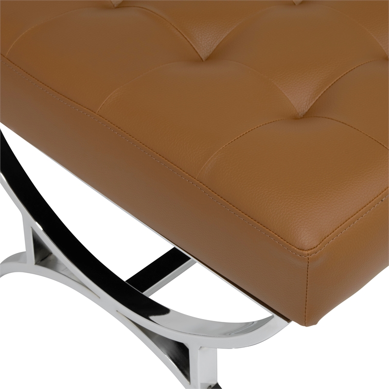 Studio Designs Home Newel Ottoman Blended Leather / Chrome Metal Frame / Caramel
