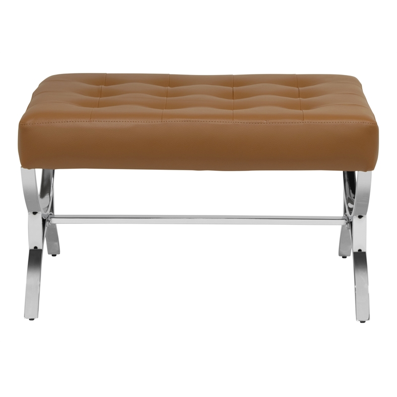 Studio Designs Home Newel Ottoman Blended Leather / Chrome Metal Frame / Caramel