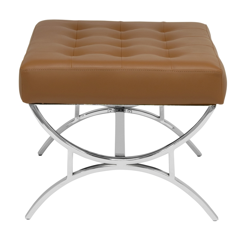 Studio Designs Home Newel Ottoman Blended Leather / Chrome Metal Frame / Caramel