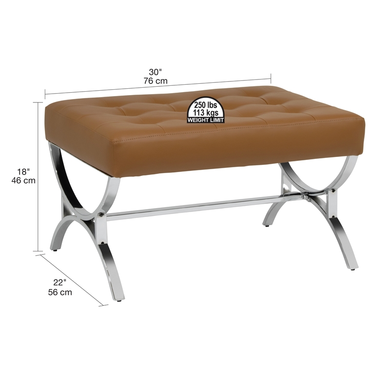 Studio Designs Home Newel Ottoman Blended Leather / Chrome Metal Frame / Caramel