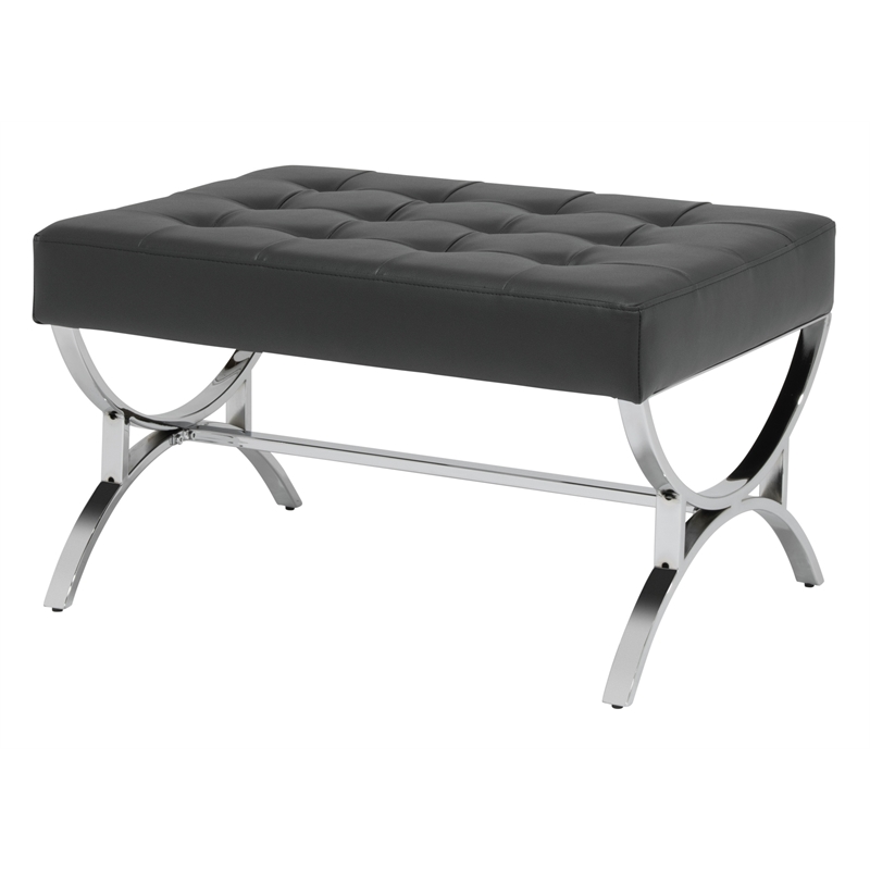 Studio Designs Home Newel Ottoman Blended Leather / Chrome Metal Frame / Black