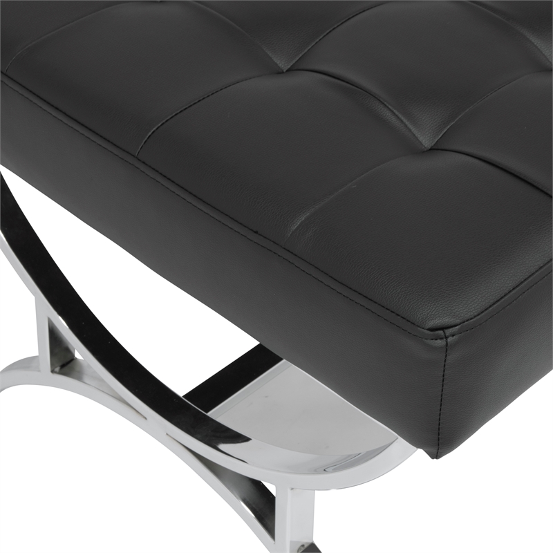 Studio Designs Home Newel Ottoman Blended Leather / Chrome Metal Frame / Black