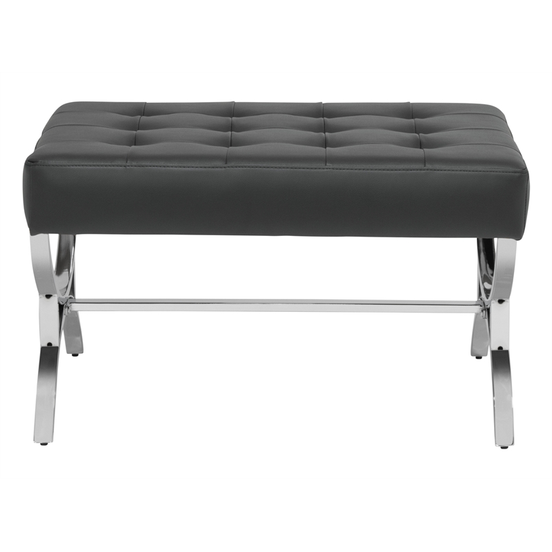 Studio Designs Home Newel Ottoman Blended Leather / Chrome Metal Frame / Black