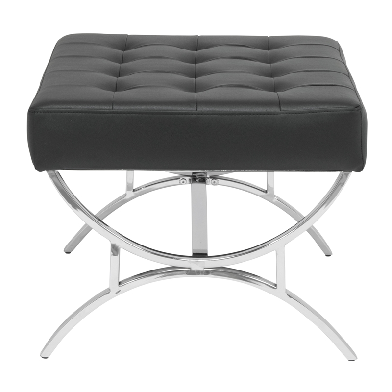 Studio Designs Home Newel Ottoman Blended Leather / Chrome Metal Frame / Black
