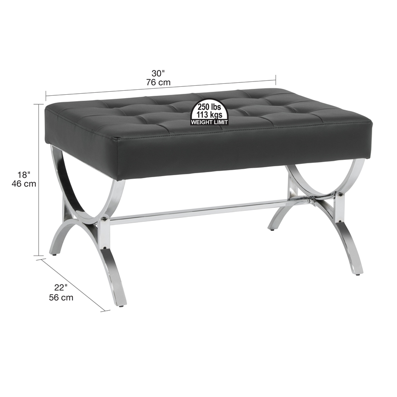 Studio Designs Home Newel Ottoman Blended Leather / Chrome Metal Frame / Black