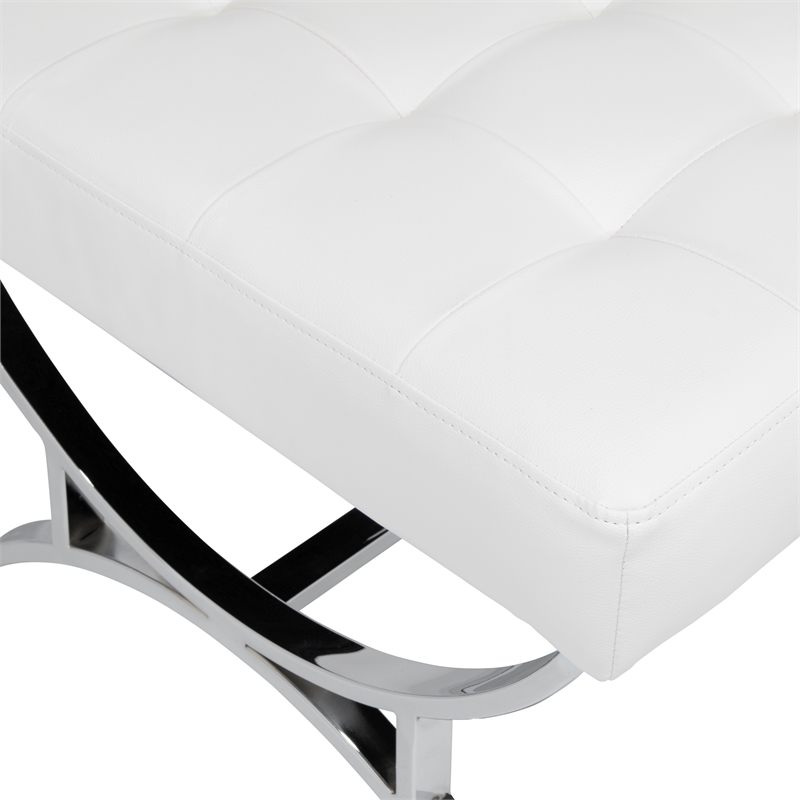 Studio Designs Home Newel Ottoman Blended Leather / Chrome Metal Frame / White