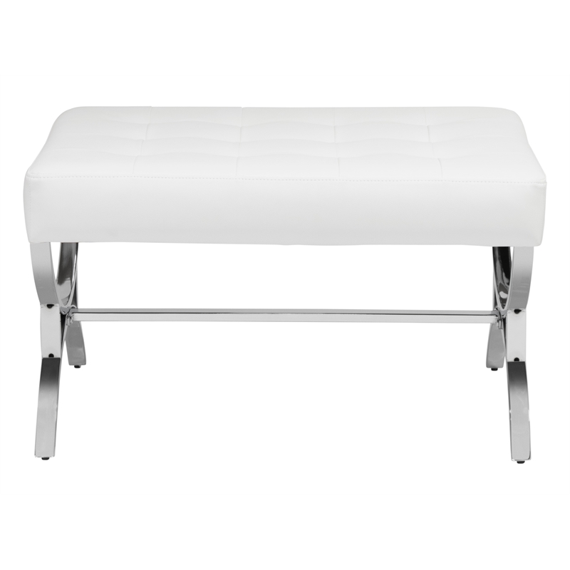 Studio Designs Home Newel Ottoman Blended Leather / Chrome Metal Frame / White