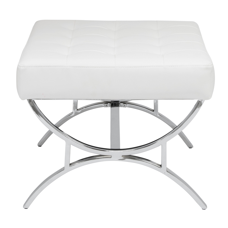 Studio Designs Home Newel Ottoman Blended Leather / Chrome Metal Frame / White