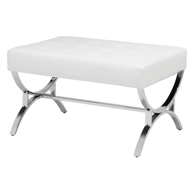 Studio Designs Home Newel Ottoman Blended Leather / Chrome Metal Frame / White
