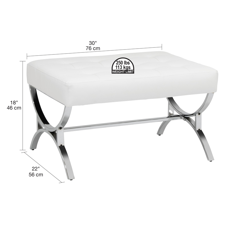 Studio Designs Home Newel Ottoman Blended Leather / Chrome Metal Frame / White