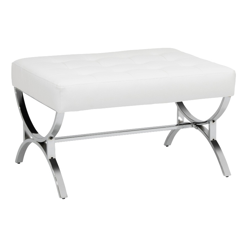 Studio Designs Home Newel Ottoman Blended Leather / Chrome Metal Frame / White