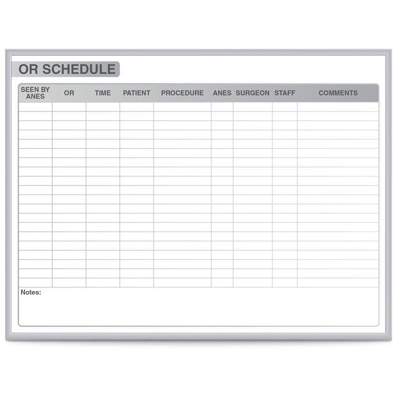 Ghent's Vinyl 3' x 4' Hospital OR Schedule Mag. Whiteboard in Gray