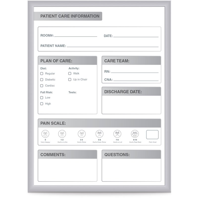 Ghent's Vinyl 2' x 3' Hospital Patient Room Mag. Whiteboard in Gray