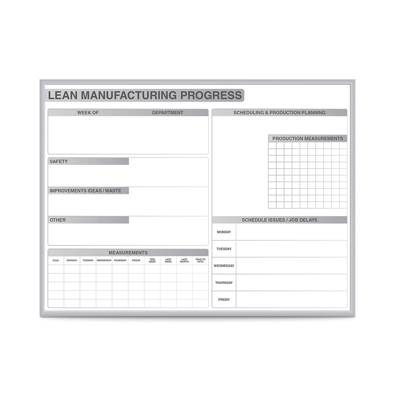 Ghent's Vinyl 4' x 6' Manufacturing LEAN Mag. Whiteboard in Gray