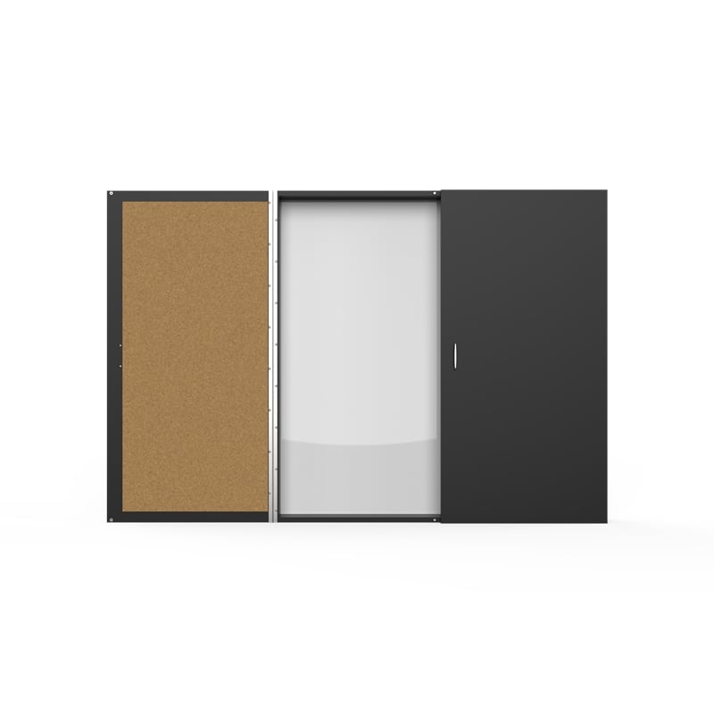 Ghent Magnetic Ceramic Whiteboard Cabinet Cork Doors Black 4 x 4ft