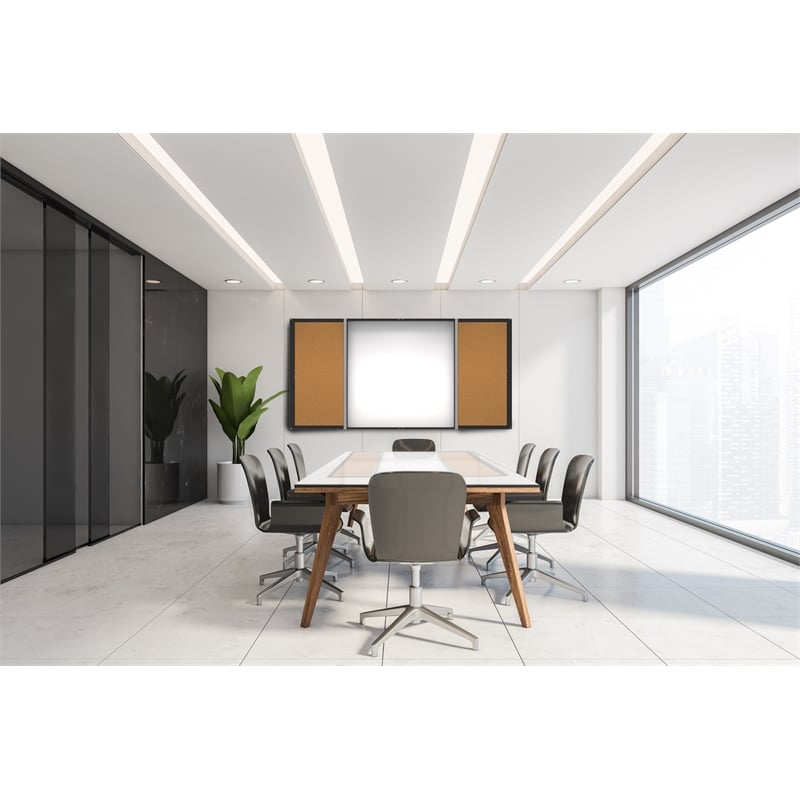 Ghent Magnetic Ceramic Whiteboard Cabinet Cork Doors Black 4 x 4ft