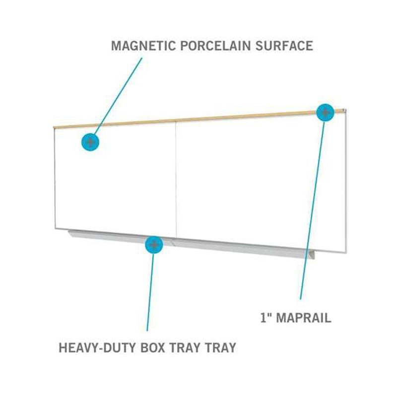 Ghent M1 Porcelain Mag Whiteboard - Aluminum Frame - Box Tray - 4ft H x 7ft